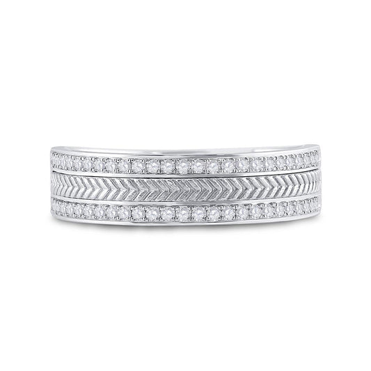 14k White Gold Round Diamond Wedding Wheat Texture Band Ring 1/3 Cttw