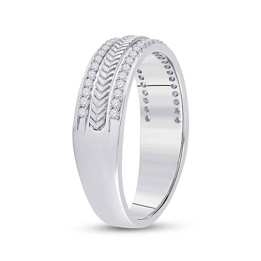14k White Gold Round Diamond Wedding Wheat Texture Band Ring 1/3 Cttw