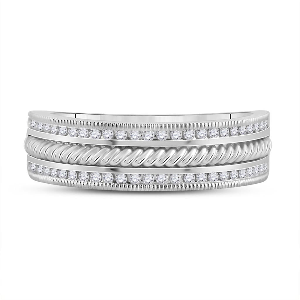 14k White Gold Round Diamond Wedding Rope Inlay Band Ring 1/3 Cttw