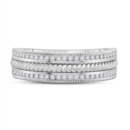 14k White Gold Round Diamond Wedding Rope Inlay Band Ring 1/3 Cttw