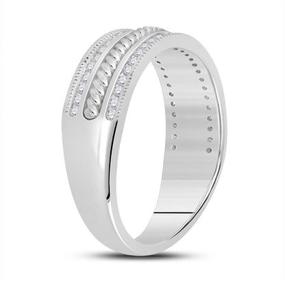 14k White Gold Round Diamond Wedding Rope Inlay Band Ring 1/3 Cttw
