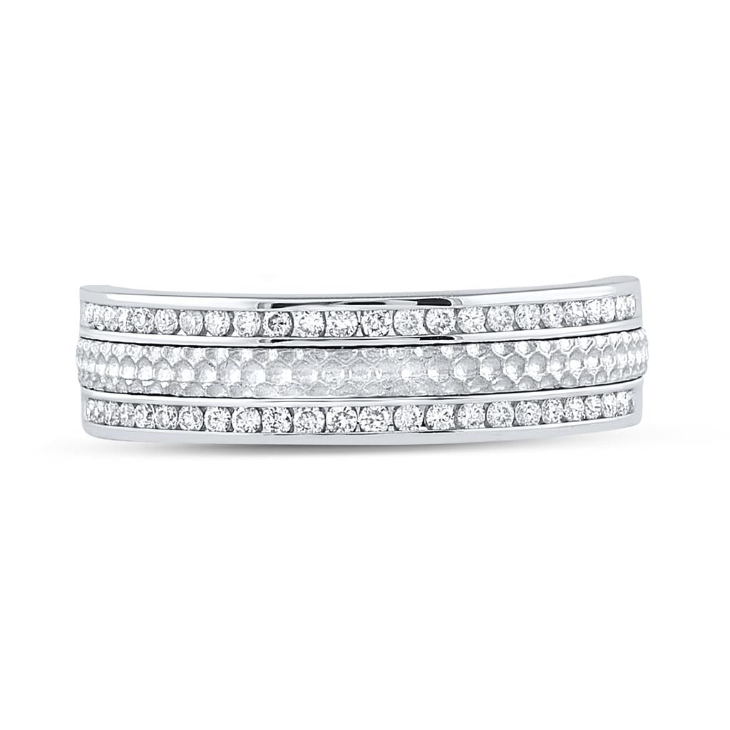 14k White Gold Round Diamond Wedding Hammered Inlay Band Ring 1/3 Cttw