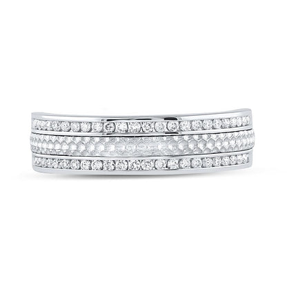 14k White Gold Round Diamond Wedding Hammered Inlay Band Ring 1/3 Cttw