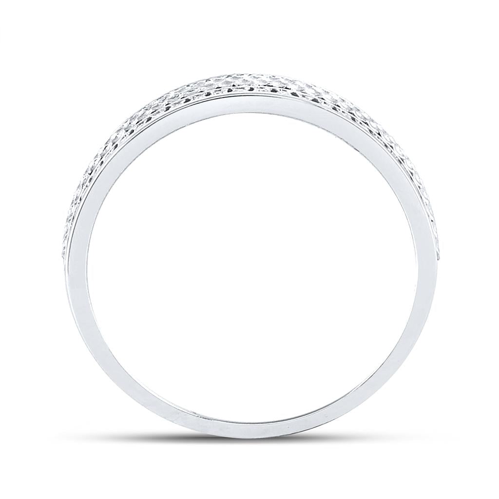 14k White Gold Round Diamond Wedding Hammered Inlay Band Ring 1/3 Cttw