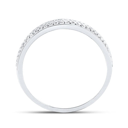 14k White Gold Round Diamond Wedding Hammered Inlay Band Ring 1/3 Cttw