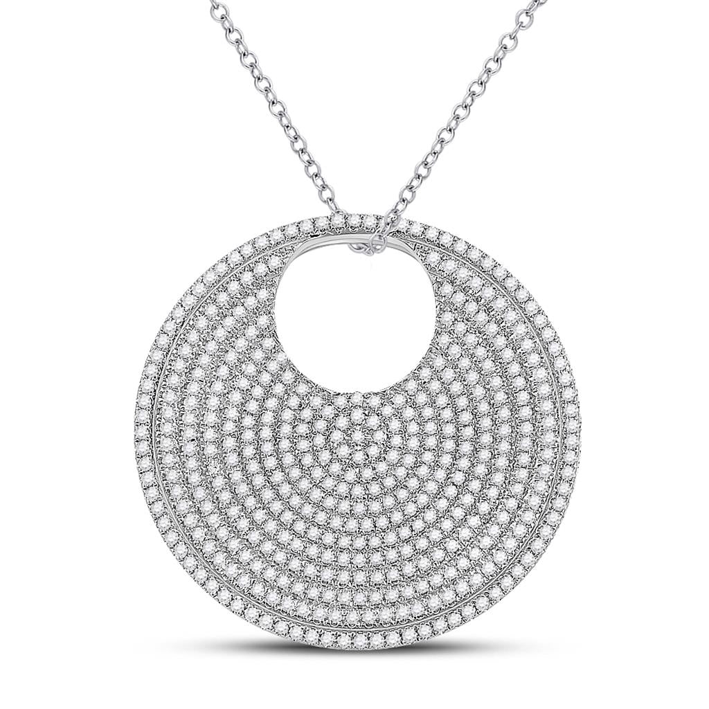 14k White Gold Round Diamond Circle Pendant 2-3/4 Cttw