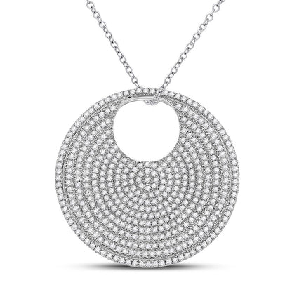 14k White Gold Round Diamond Circle Pendant 2-3/4 Cttw