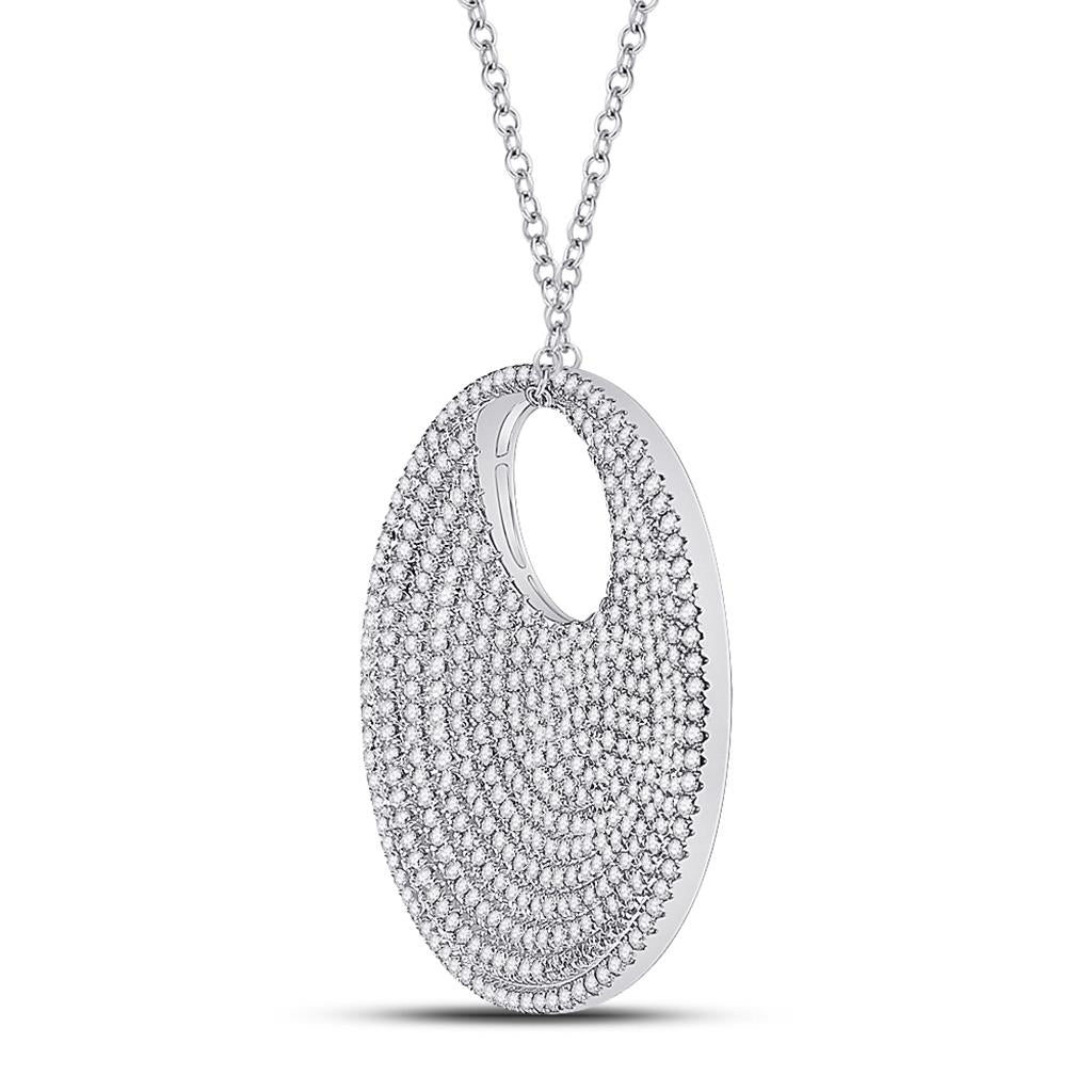 14k White Gold Round Diamond Circle Pendant 2-3/4 Cttw