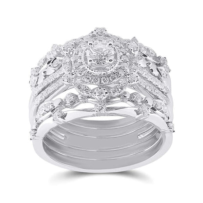 14k White Gold Round Diamond Bridal Wedding Ring Set 1 Cttw (Certified)