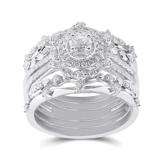 14k White Gold Round Diamond Bridal Wedding Ring Set 1 Cttw (Certified)