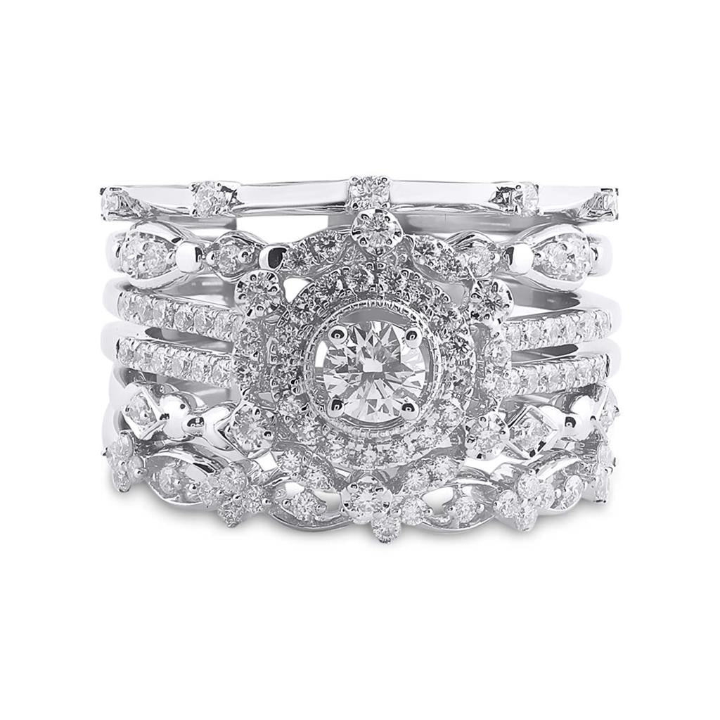 14k White Gold Round Diamond Bridal Wedding Ring Set 1 Cttw (Certified)