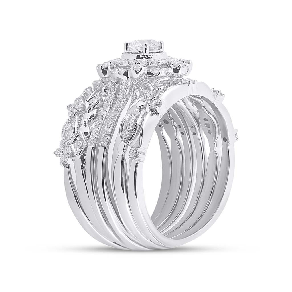 14k White Gold Round Diamond Bridal Wedding Ring Set 1 Cttw (Certified)
