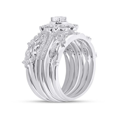 14k White Gold Round Diamond Bridal Wedding Ring Set 1 Cttw (Certified)