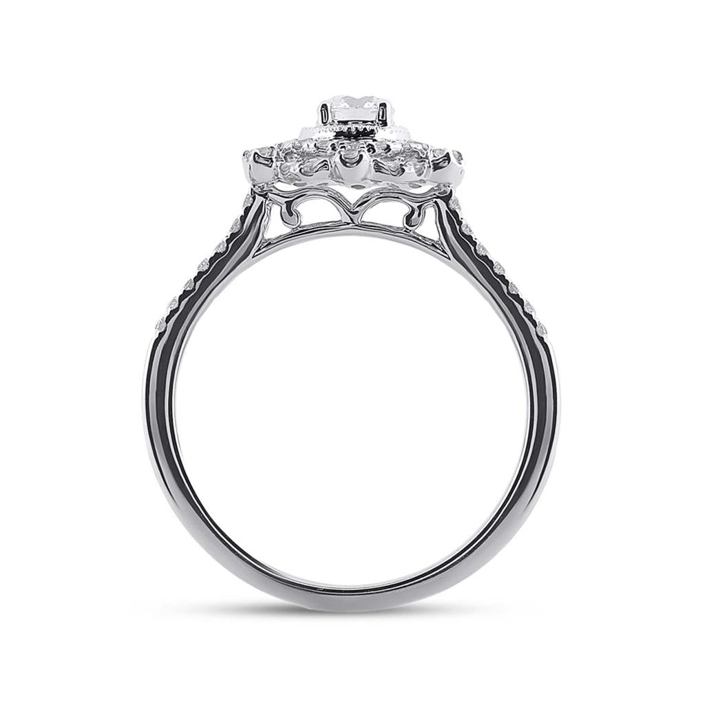 14k White Gold Round Diamond Bridal Wedding Ring Set 1 Cttw (Certified)