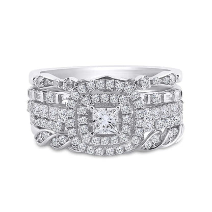 14k White Gold Princess Diamond Bridal Wedding Ring Set 1-1/3 Cttw (Certified)