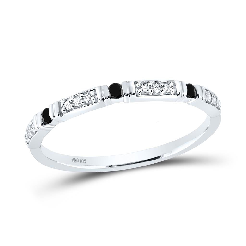 14k White Gold Round Black Diamond Band Ring 1/10 Cttw