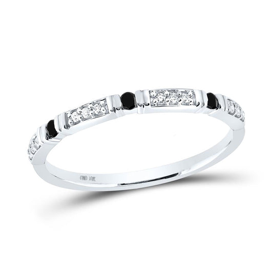 14k White Gold Round Black Diamond Band Ring 1/10 Cttw