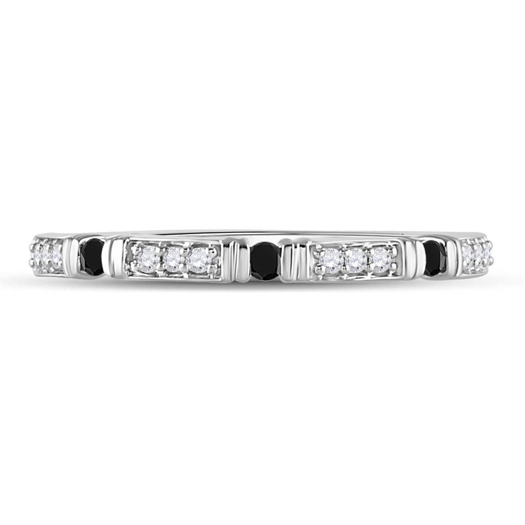 14k White Gold Round Black Diamond Band Ring 1/10 Cttw