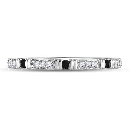 14k White Gold Round Black Diamond Band Ring 1/10 Cttw