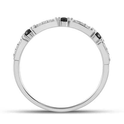 14k White Gold Round Black Diamond Band Ring 1/10 Cttw