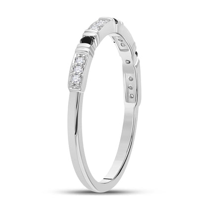 14k White Gold Round Black Diamond Band Ring 1/10 Cttw