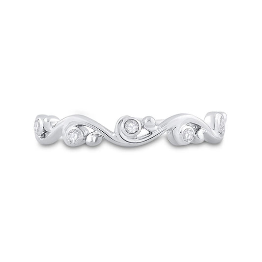 14k White Gold Round Diamond Band Ring 1/20 Cttw