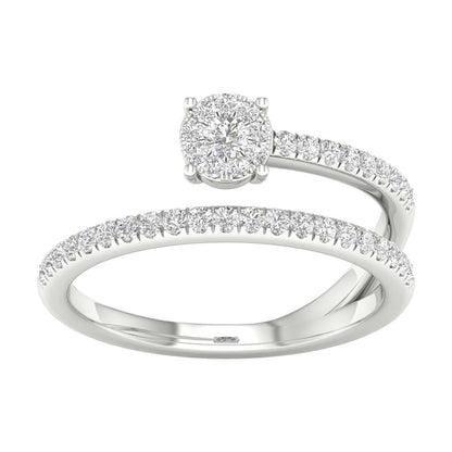 14k White Gold Round Diamond Spiral Band Ring 1/3 Cttw