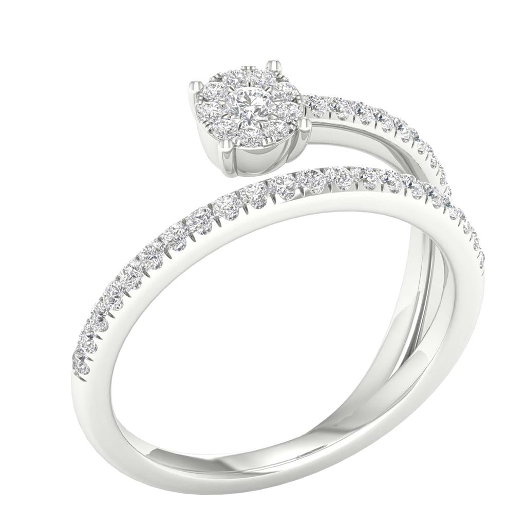 14k White Gold Round Diamond Spiral Band Ring 1/3 Cttw