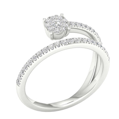 14k White Gold Round Diamond Spiral Band Ring 1/3 Cttw