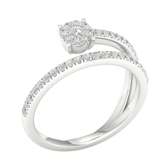14k White Gold Round Diamond Spiral Band Ring 1/3 Cttw