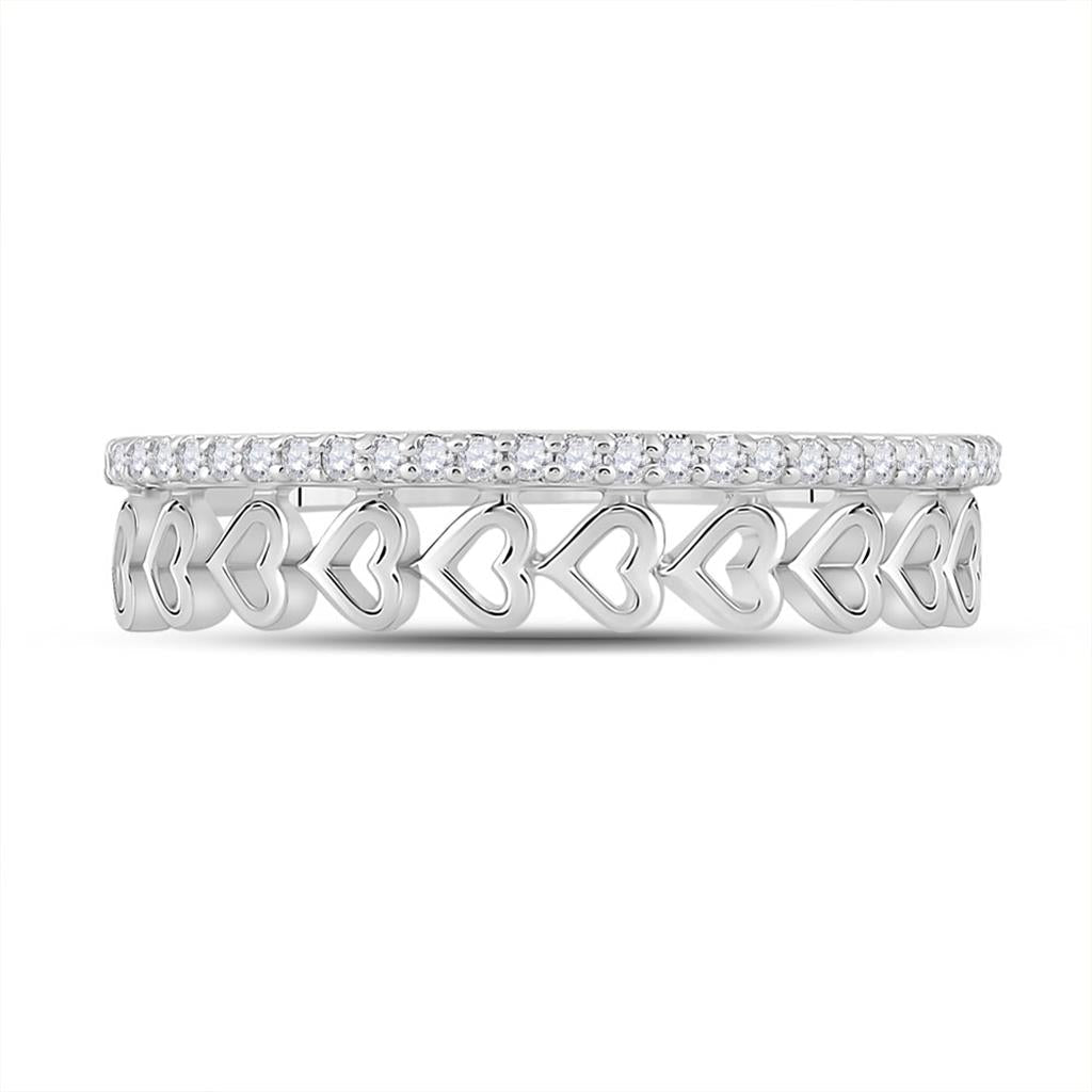 14k White Gold Round Diamond Heart Band Ring 1/6 Cttw