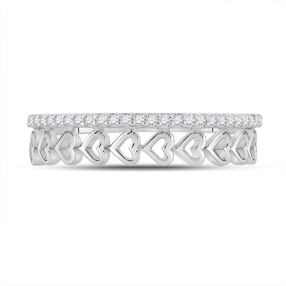 14k White Gold Round Diamond Heart Band Ring 1/6 Cttw