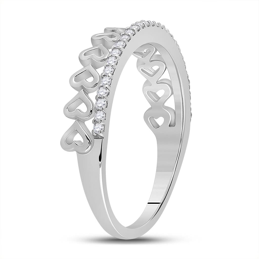 14k White Gold Round Diamond Heart Band Ring 1/6 Cttw