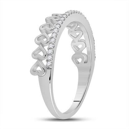 14k White Gold Round Diamond Heart Band Ring 1/6 Cttw