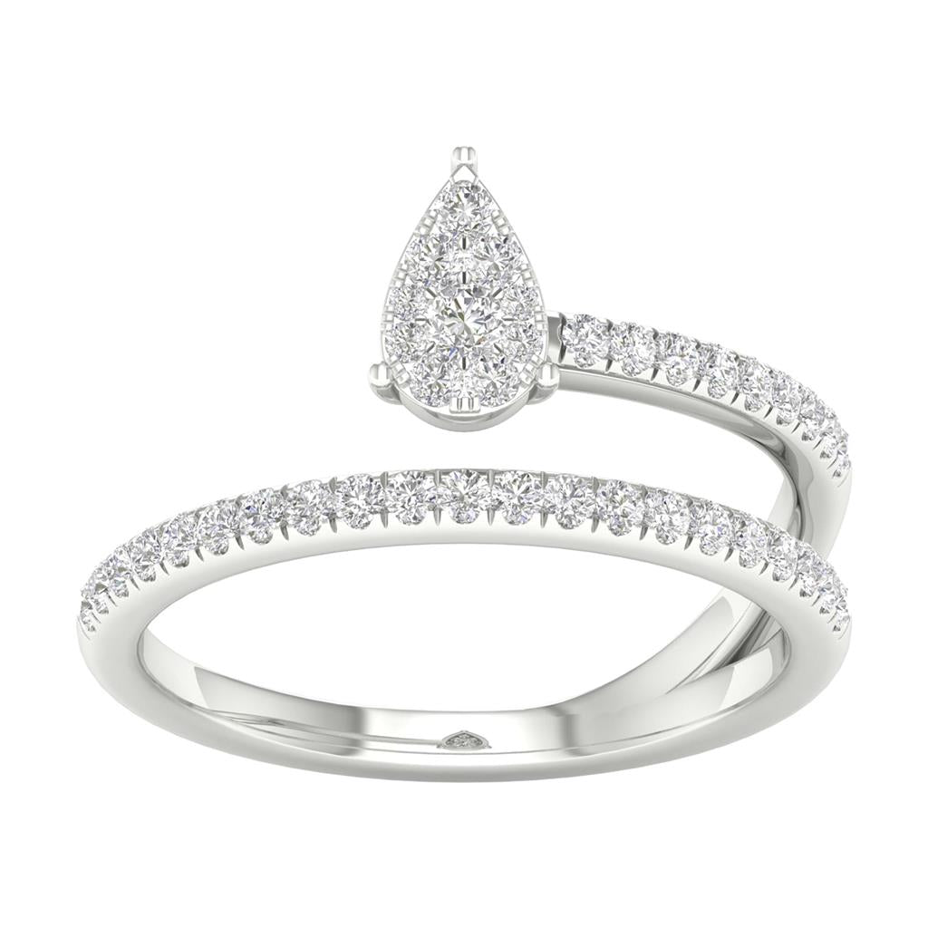 14k White Gold Round Diamond Pear Teardrop Spiral Band Ring 1/3 Cttw