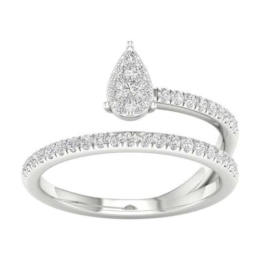 14k White Gold Round Diamond Pear Teardrop Spiral Band Ring 1/3 Cttw