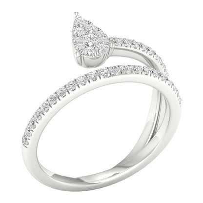 14k White Gold Round Diamond Pear Teardrop Spiral Band Ring 1/3 Cttw