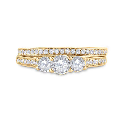 14k Yellow Gold Round Diamond Bridal Wedding Ring Set 1 Cttw (Certified)