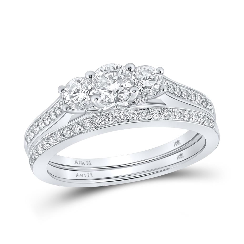 14k White Gold Round Diamond Bridal Wedding Ring Set 1 Cttw (Certified)