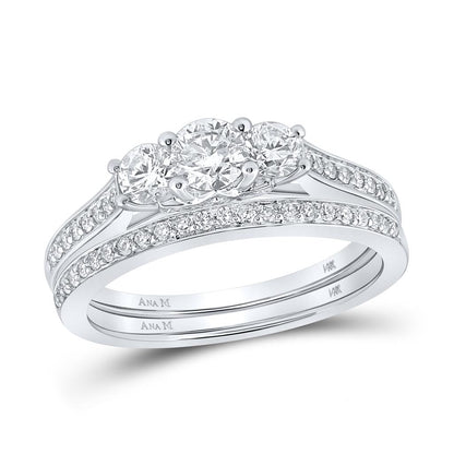14k White Gold Round Diamond Bridal Wedding Ring Set 1 Cttw (Certified)