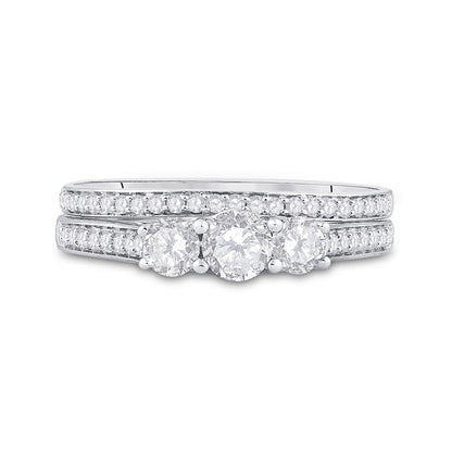 14k White Gold Round Diamond Bridal Wedding Ring Set 1 Cttw (Certified)