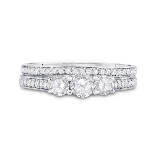 14k White Gold Round Diamond Bridal Wedding Ring Set 1 Cttw (Certified)