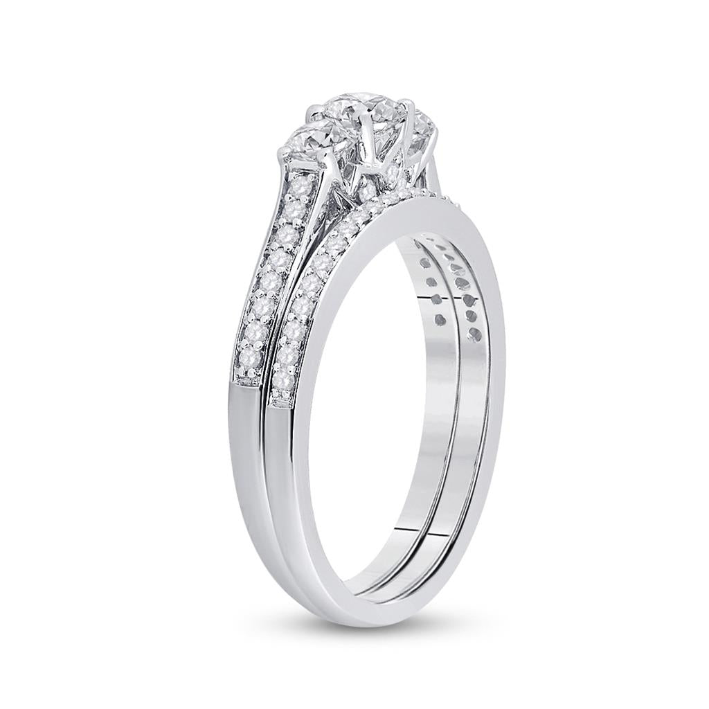 14k White Gold Round Diamond Bridal Wedding Ring Set 1 Cttw (Certified)