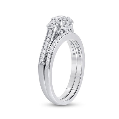 14k White Gold Round Diamond Bridal Wedding Ring Set 1 Cttw (Certified)