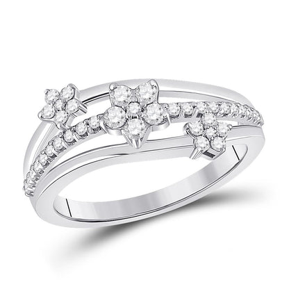 14k White Gold Round Diamond Flower Star Band Ring 1/3 Cttw