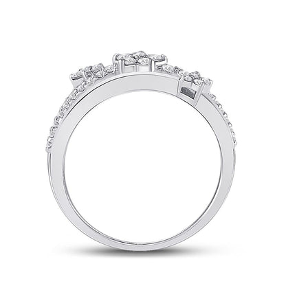 14k White Gold Round Diamond Flower Star Band Ring 1/3 Cttw