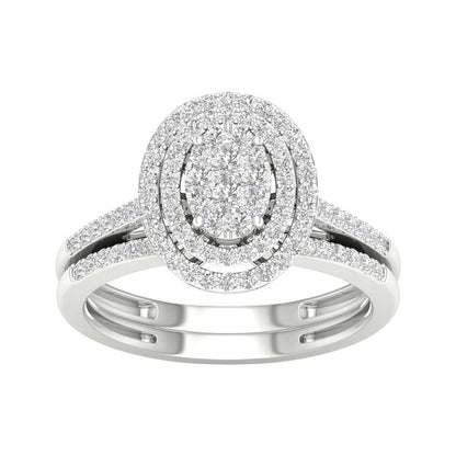 14k White Gold Round Diamond Oval Bridal Wedding Ring Set 1/2 Cttw