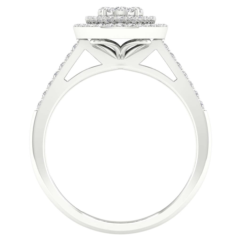 14k White Gold Round Diamond Oval Bridal Wedding Ring Set 1/2 Cttw
