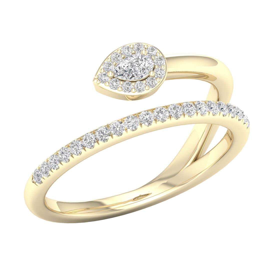 14k Yellow Gold Pear Diamond Spiral Teardrop Band Ring 1/4 Cttw