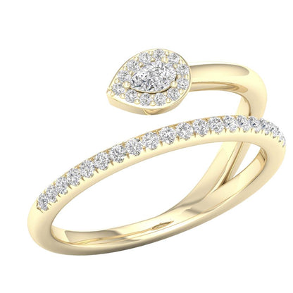 14k Yellow Gold Pear Diamond Spiral Teardrop Band Ring 1/4 Cttw